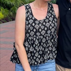 Bohemian tank top lattice macrame back with peplum and flirty floral design